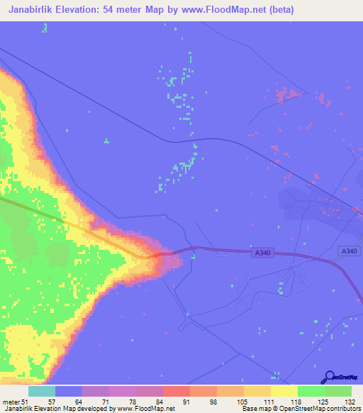 Janabirlik,Uzbekistan Elevation Map