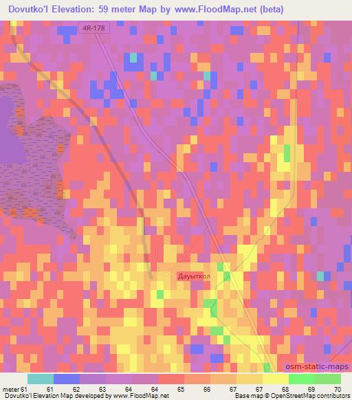 Dovutko'l,Uzbekistan Elevation Map