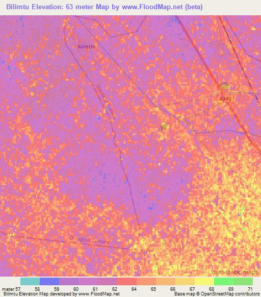 Bilimtu,Uzbekistan Elevation Map