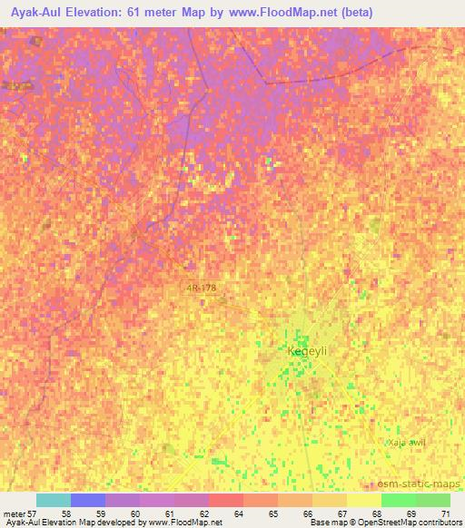 Ayak-Aul,Uzbekistan Elevation Map