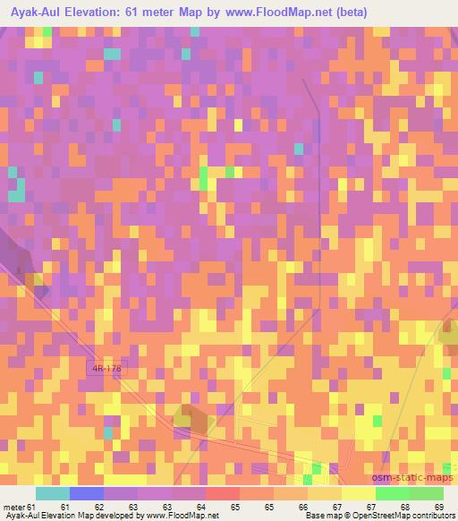 Ayak-Aul,Uzbekistan Elevation Map