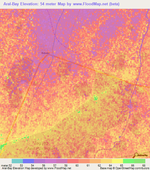 Aral-Bay,Uzbekistan Elevation Map