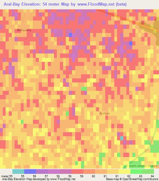 Aral-Bay,Uzbekistan Elevation Map