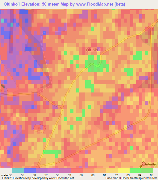 Oltinko'l,Uzbekistan Elevation Map