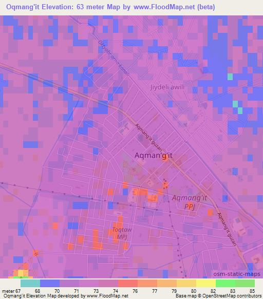 Oqmang'it,Uzbekistan Elevation Map