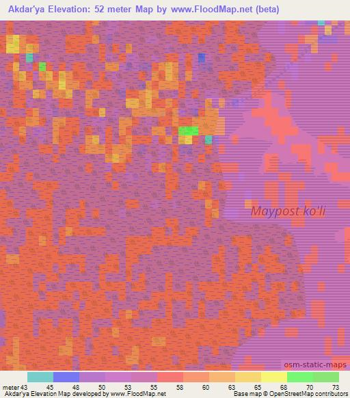 Akdar'ya,Uzbekistan Elevation Map