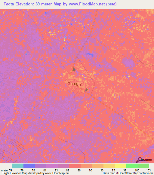 Tagta,Turkmenistan Elevation Map