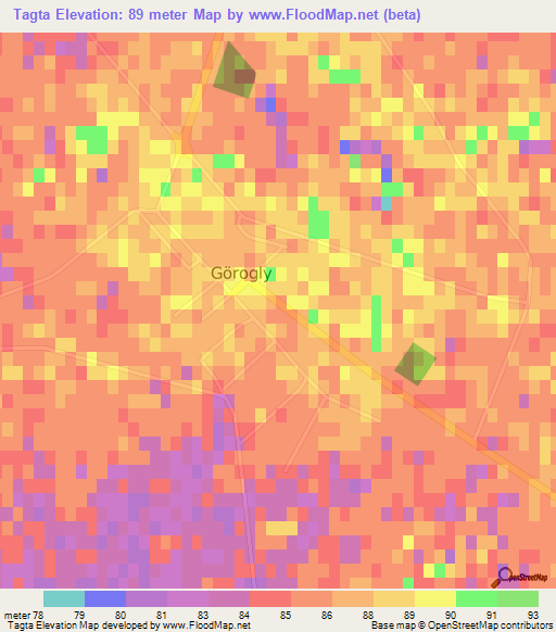 Tagta,Turkmenistan Elevation Map