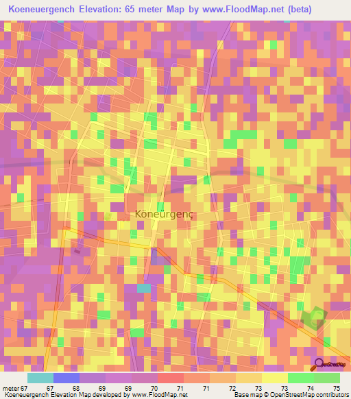 Koeneuergench,Turkmenistan Elevation Map