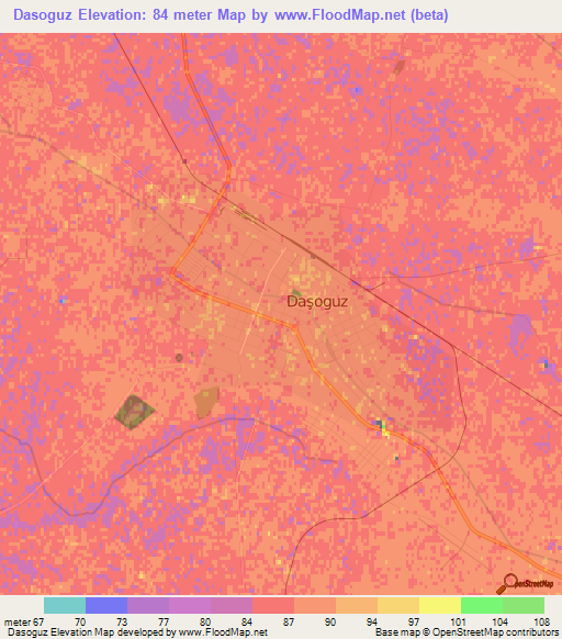 Dasoguz,Turkmenistan Elevation Map