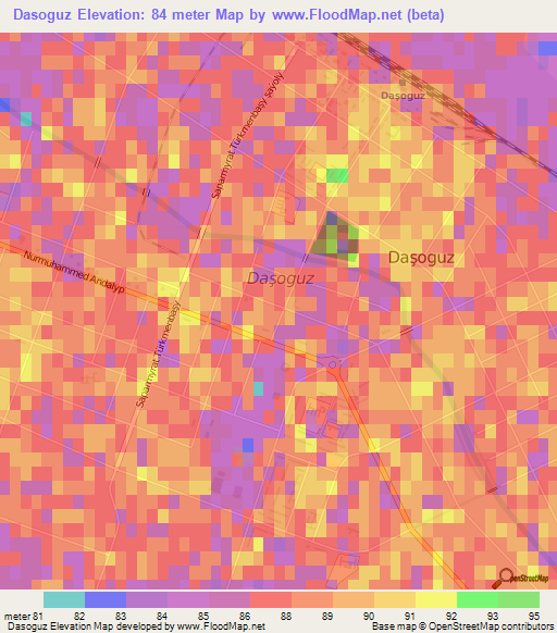 Dasoguz,Turkmenistan Elevation Map