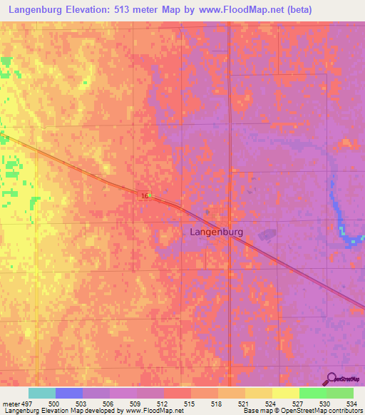 Langenburg,Canada Elevation Map