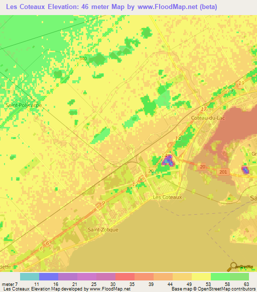 Les Coteaux,Canada Elevation Map