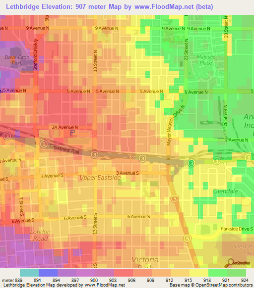 Lethbridge,Canada Elevation Map