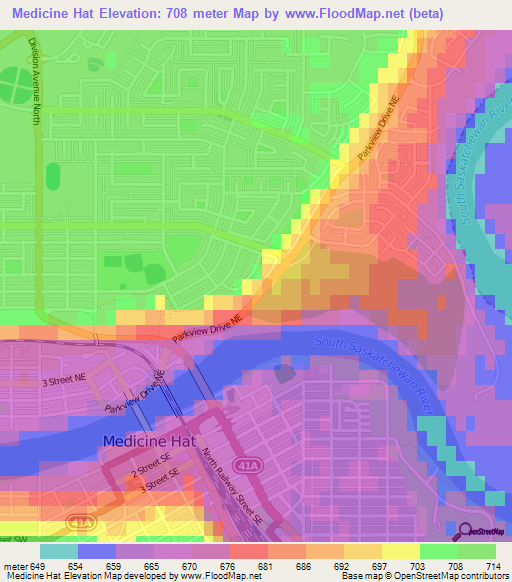 Medicine Hat,Canada Elevation Map