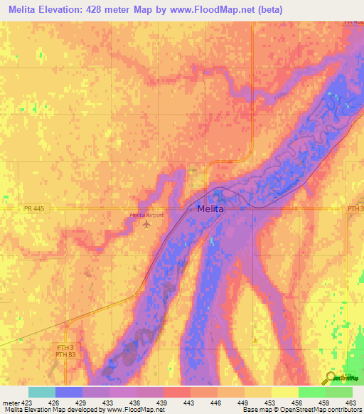 Melita,Canada Elevation Map