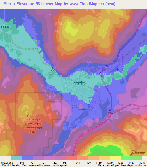 Merritt,Canada Elevation Map