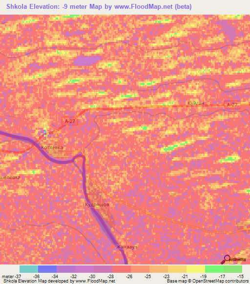 Shkola,Kazakhstan Elevation Map