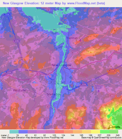 New Glasgow,Canada Elevation Map