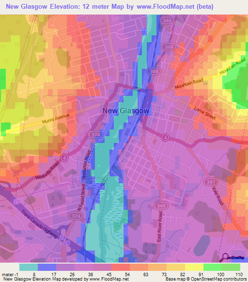 New Glasgow,Canada Elevation Map