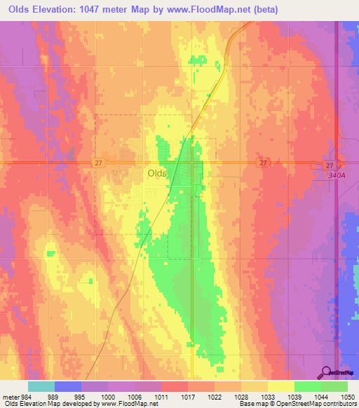 Olds,Canada Elevation Map