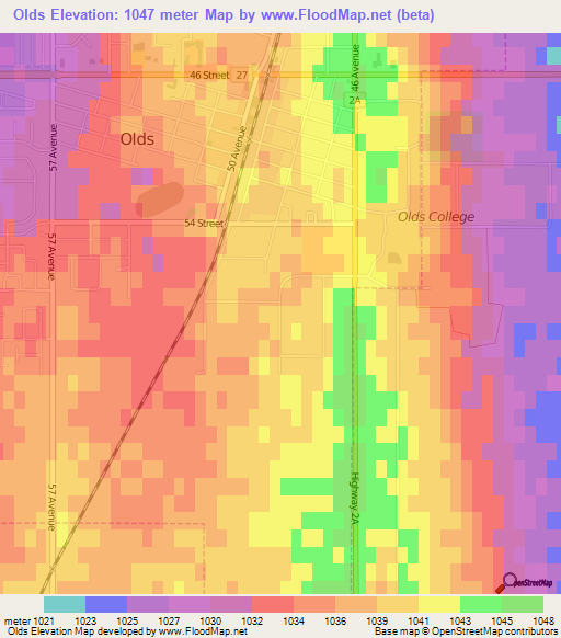 Olds,Canada Elevation Map