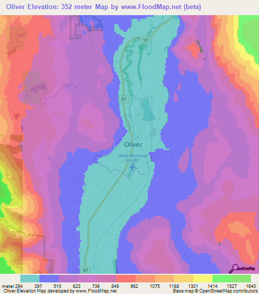 Oliver,Canada Elevation Map