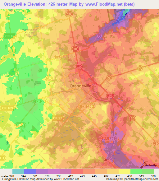 Orangeville,Canada Elevation Map