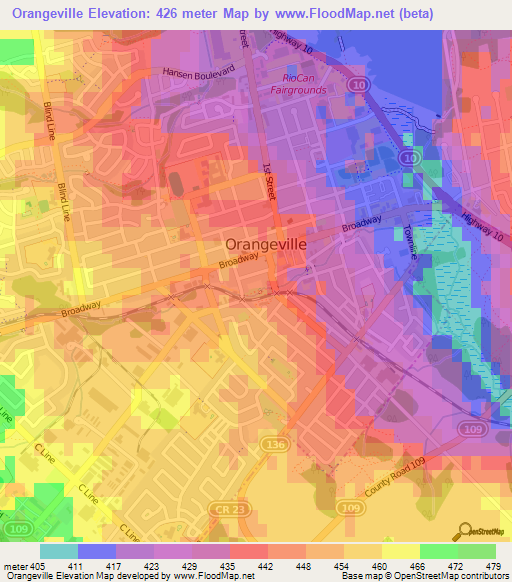 Orangeville,Canada Elevation Map