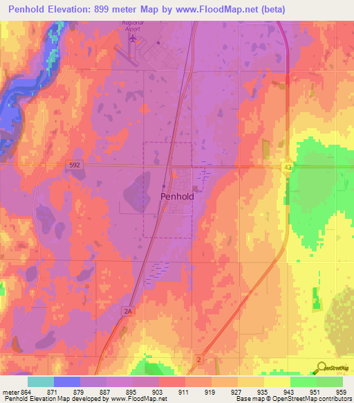 Penhold,Canada Elevation Map