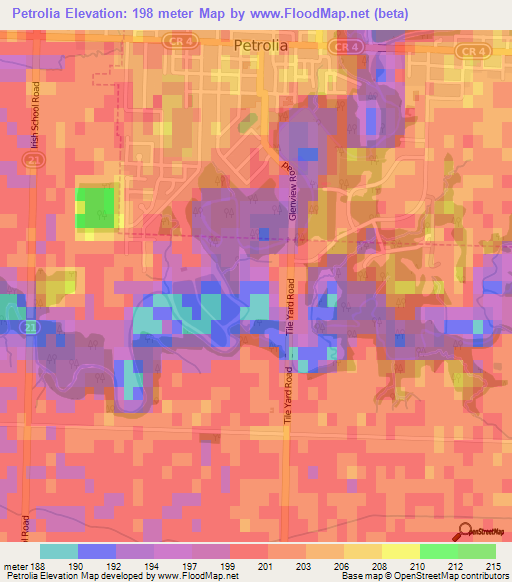 Petrolia,Canada Elevation Map