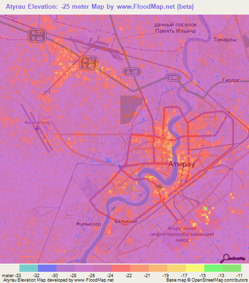 Atyrau,Kazakhstan Elevation Map