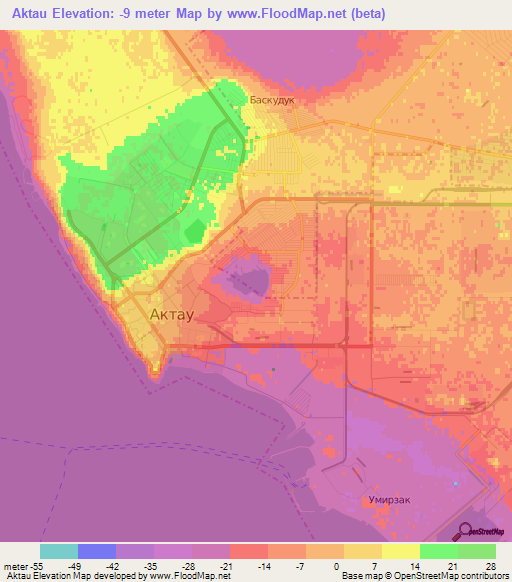 Aktau,Kazakhstan Elevation Map