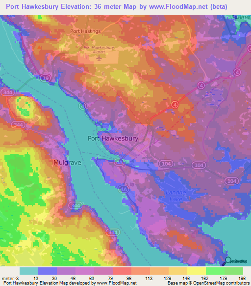 Port Hawkesbury,Canada Elevation Map