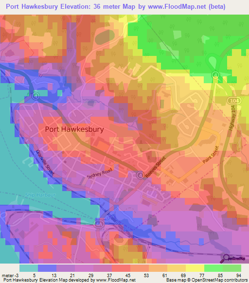 Port Hawkesbury,Canada Elevation Map