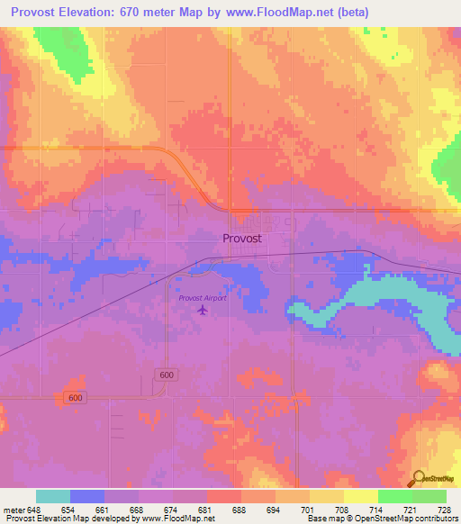 Provost,Canada Elevation Map