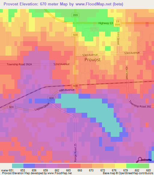 Provost,Canada Elevation Map