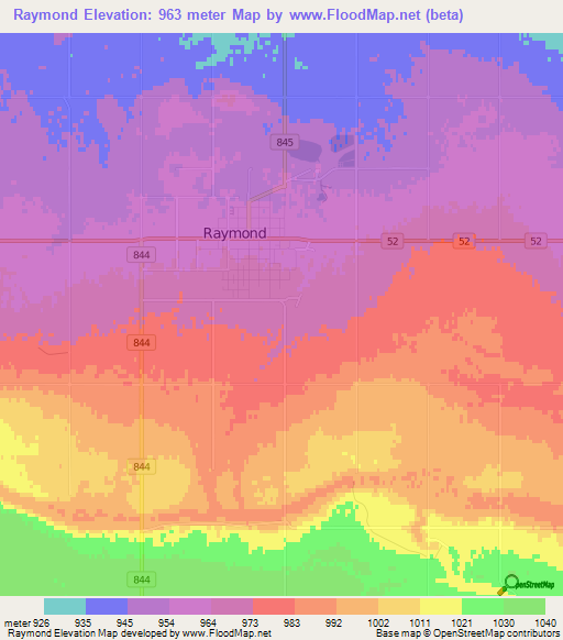 Raymond,Canada Elevation Map