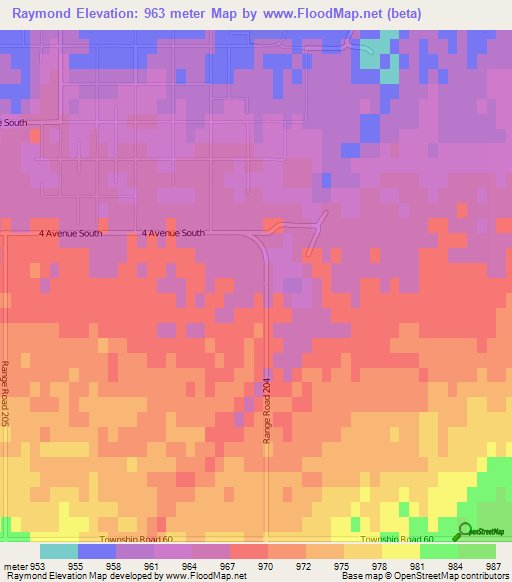 Raymond,Canada Elevation Map