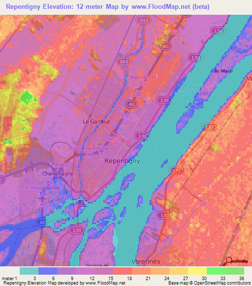 Elevation of Repentigny,Canada Elevation Map, Topography, Contour