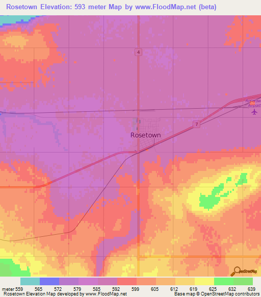 Rosetown,Canada Elevation Map