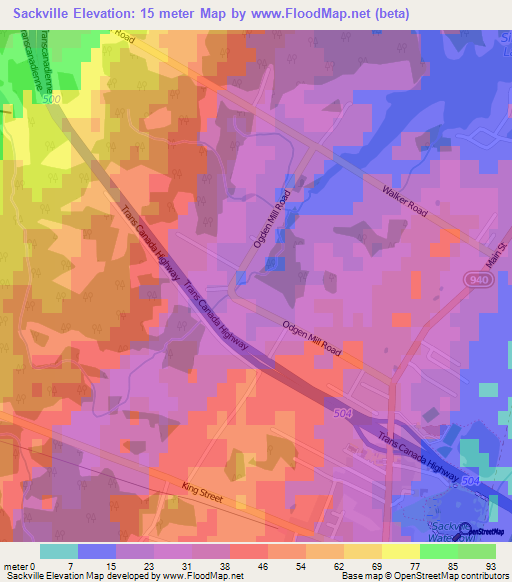 Sackville,Canada Elevation Map