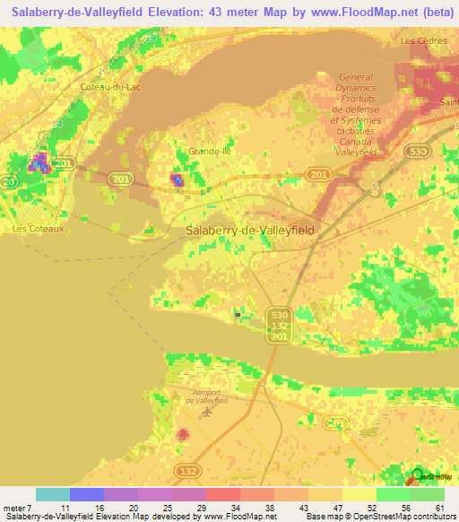 Salaberry-de-Valleyfield,Canada Elevation Map