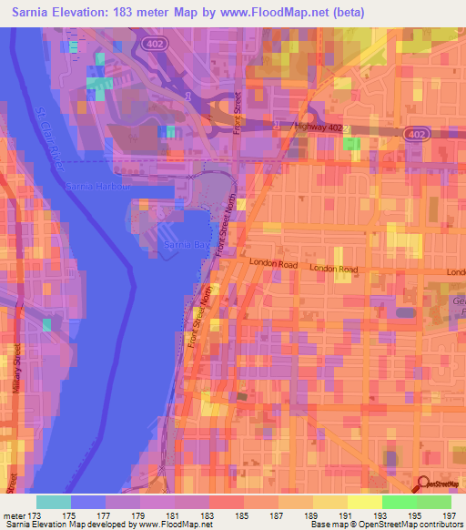 Sarnia,Canada Elevation Map