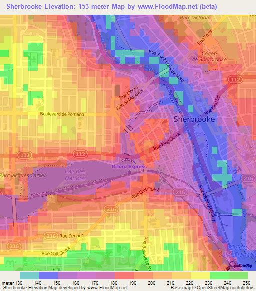 Sherbrooke,Canada Elevation Map