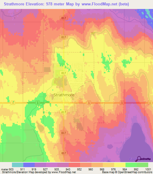 Strathmore,Canada Elevation Map