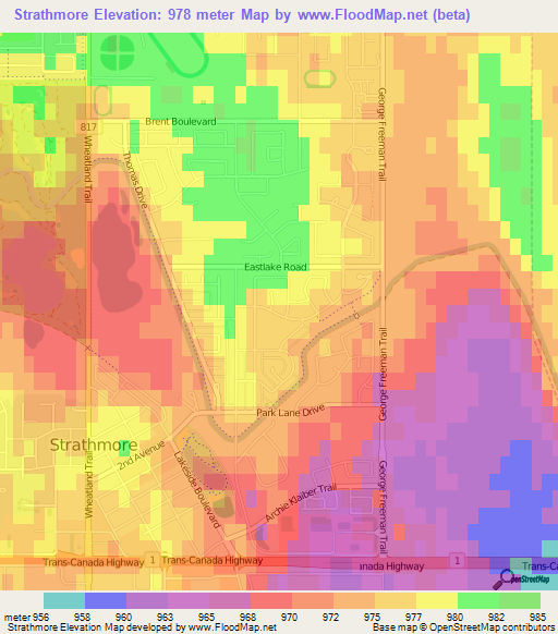 Strathmore,Canada Elevation Map