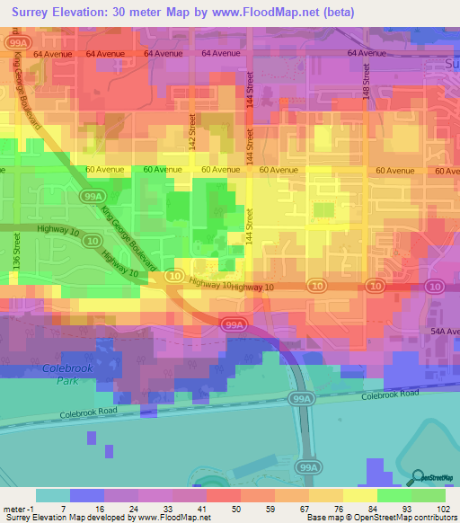 Surrey,Canada Elevation Map