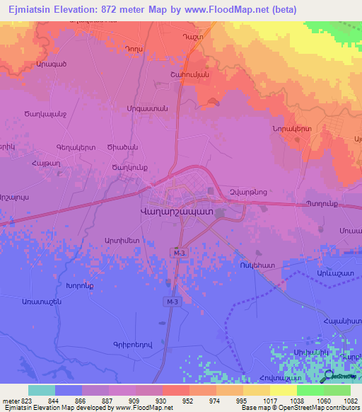 Ejmiatsin,Armenia Elevation Map