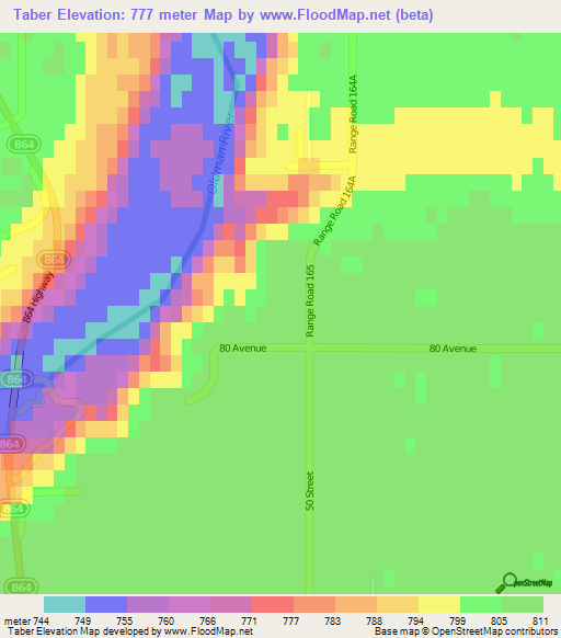 Taber,Canada Elevation Map